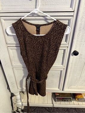 Ann Taylor Brown and Black Leopard Print Sleeveless Blouse with Waist Tie